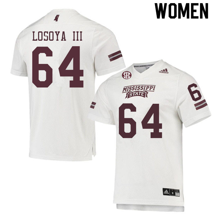 Women #64 Steven Losoya III Mississippi State Bulldogs College Football Jerseys Sale-White - Click Image to Close